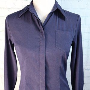 Express Stretch Navy Long Sleeved Button Down Shirt, Size 3/4